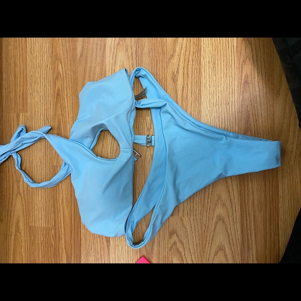 Blue Halter Top Keyhole Bikini